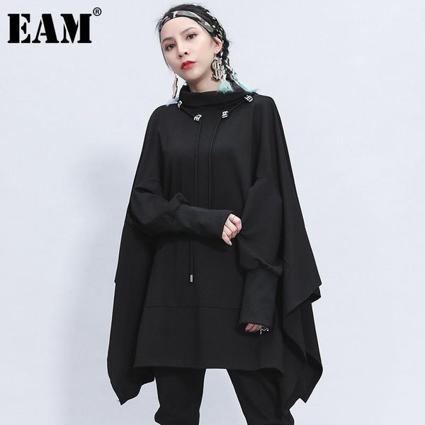 

[eam] loose fit black irregular split sweatshirt turtleneck long sleeve women big size fashion tide spring autumn 2021 1z3121