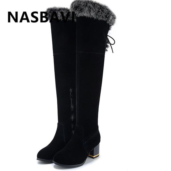 

boots 2021 high heel woman over the knee fashion zipper cross-tied women shoes winter warm party hair 33-46, Black