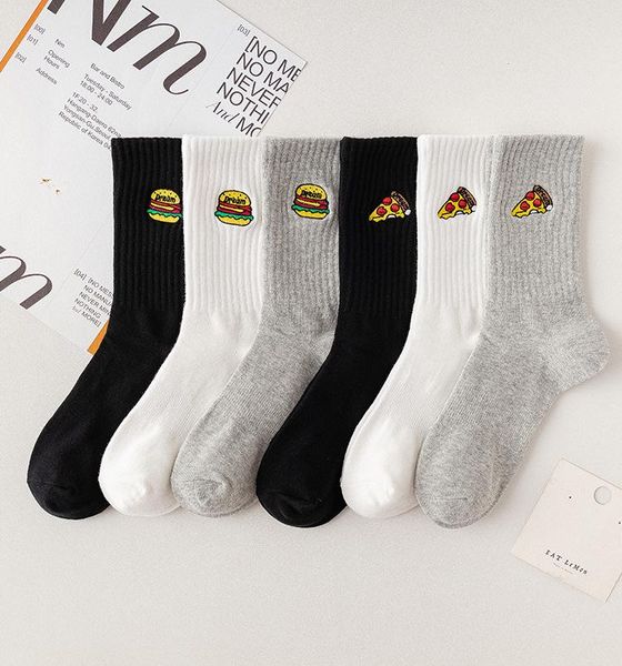 

men's socks autumn and winter korean tube hamburger pizza cartoon casual cotton, Black