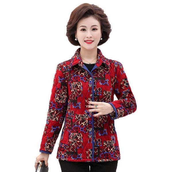 

lightweight women's cotton coat middle-aged and elderly quilted jacket autumn winter plus size printed thin down & parkas, Black