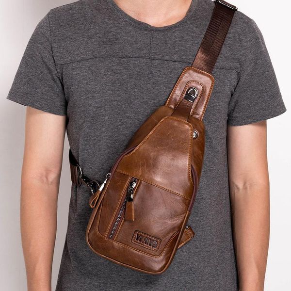 

genuine leather cowhide fashion chest packs men sling hip bag cross body messenger single shoulder travel small waist bags