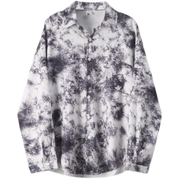 

harajuku korean tie-dye gradient men and women shirt long sleeve dark loose wild couple streetwear oversize women's t-shirt, White