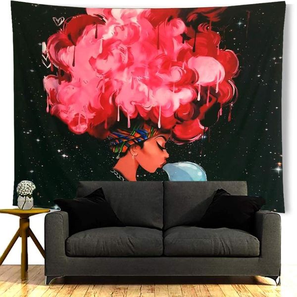 

tapestries african american black girl colourful print wall hanging polyester picnic bedsheet afro art