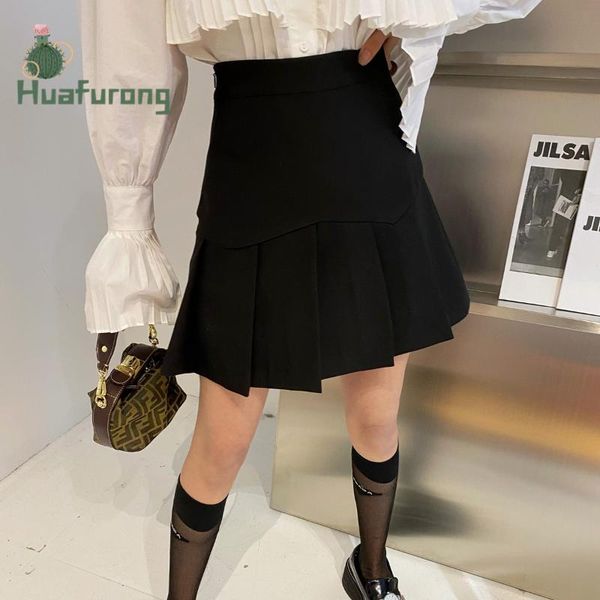 

skirts high-waist pleated short skirt 2021 early autumn and spring female small a-line with zipper back, Black