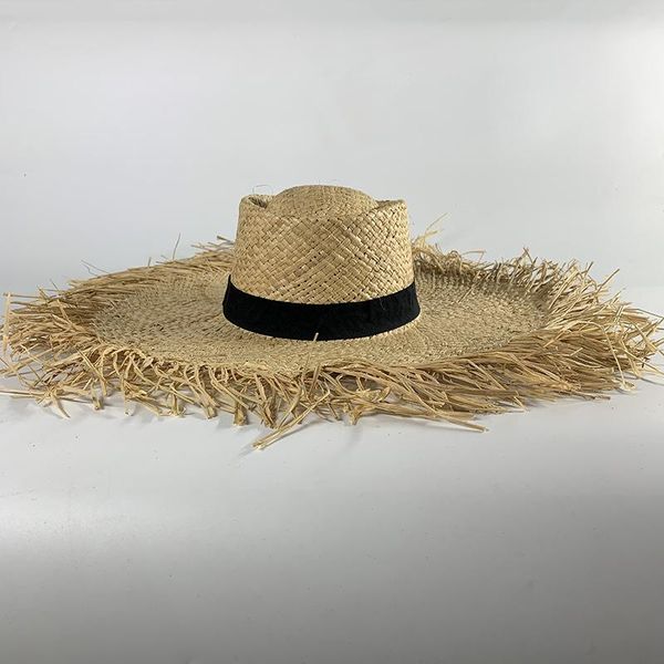 

wide brim hats spring and summer style big brimmed straw hats, ladies sunshade sunscreen beach raffia sun, Blue;gray