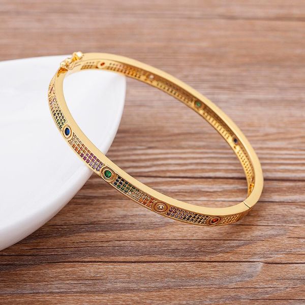 

bangle fashion bohemia gold bangles for women rhinestone copper zircon round design rainbow bracelets jewelry party wedding gifts, Black