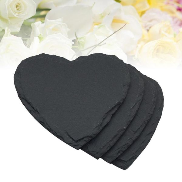 

mats & pads 4pcs heart slate coasters cup for drinks beverages glasses (black)
