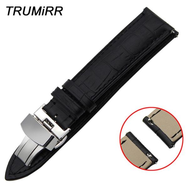 

watch bands quick release genuine leather strap for huawei 2 pebble time round 20mm men bradley timepiece butterfly buckle wrist band, Black;brown