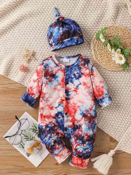 

baby tie dye jumpsuit & hat she, Blue