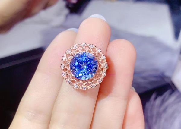 

cluster rings natural blue z ring 925 silver ladies luxury style, Golden;silver