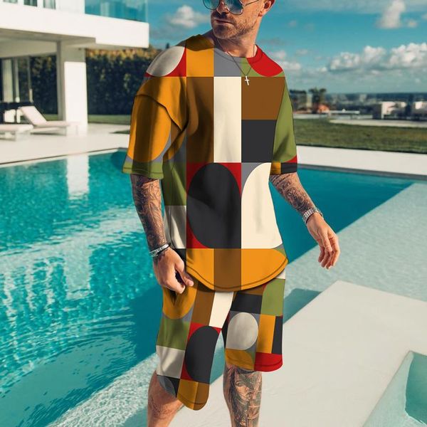 

men's tracksuits multi color connection featured style summer male casual suit simple type men's t-shirt short sleeve+shorts match, Gray