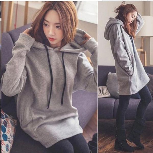 

women's hoodies & sweatshirts 2021 winter arrival gray hooded plus velvet sweatshirt loose mid-length thick size, Black