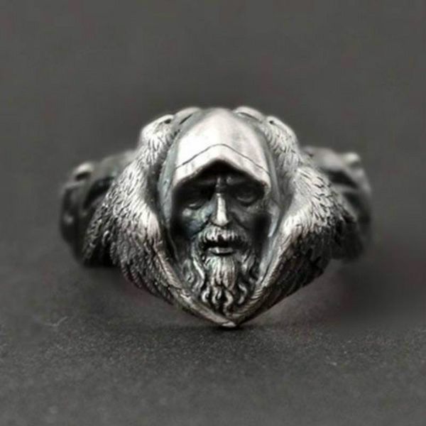 

cluster rings norse mythology odin raven mens viking wolf 316l stainless steel ring scandinavian amulet jewelry, Golden;silver