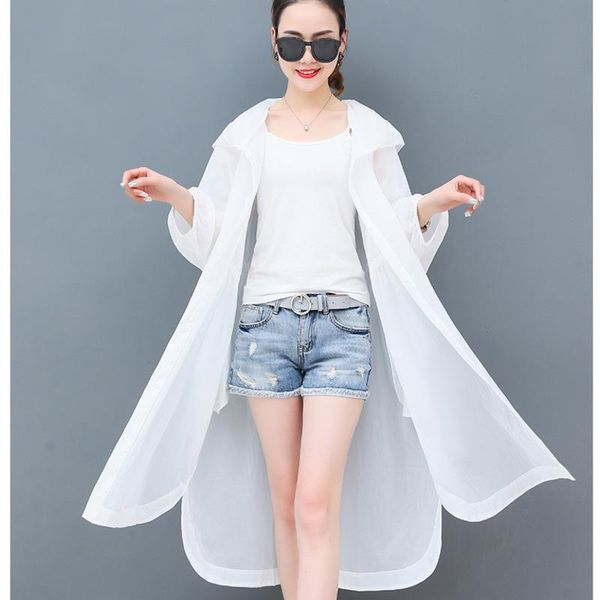 

women's trench coats #5315 sunscreen coat women thin summer asymmetrical windbreaker ladies loose casual duster hooded overcoat bat sle, Tan;black