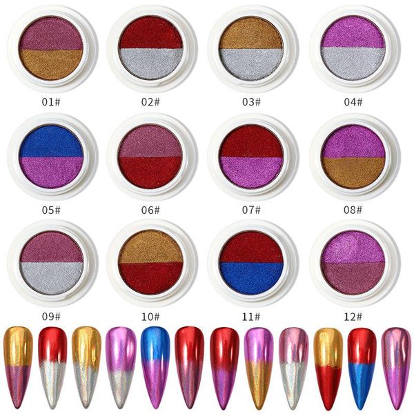 

the 2021 web celebrity laser powder nail double color solid mirror nails titanium gold silver glitter, Silver;gold