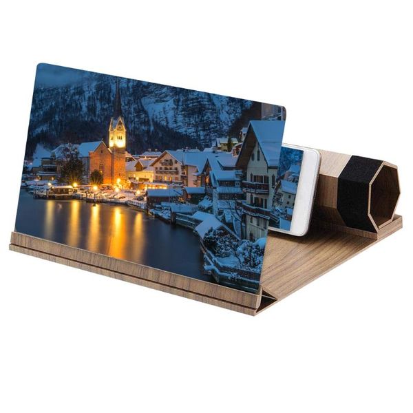 

12inch hd screen magnifier wood grain foldable phone for watching movie videos gt66 cell mounts & holders