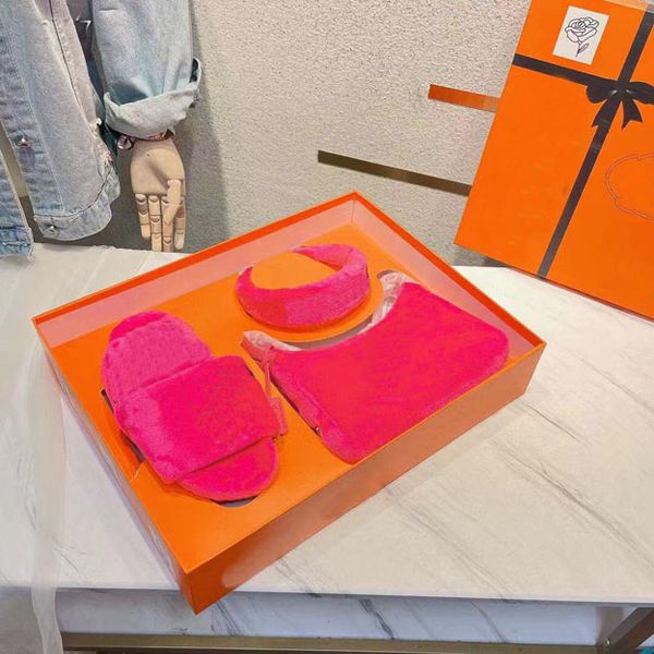 

women's wool slippers fashion wools three piece set embroidered flat bottom warm shoes show party comfortable and luxurious packing box, Black