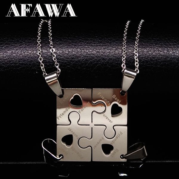 4 Stücke Beste Freunde Anhänger Frauen Edelstahl Neckless Schmuck Silber Farbe Puzzle Freundschaft Halskette Geschenk N412S01