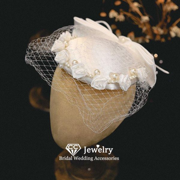 

headpieces cc romantic hats wedding hair accessory for women bridal headdress engagement jewelry 100% handmade flower shape cap gift an247, Silver