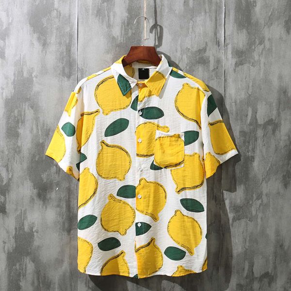 

men's casual shirts shirt summer thin short sleeve flower for men and women chic little fresh hawaii holiday loose beach lemon fashion, White;black