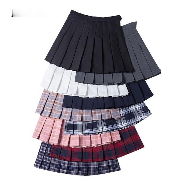 

fashion women skirt preppy style plaid skirts high waist chic student pleated harajuku uniforms ladies girls dance, Black