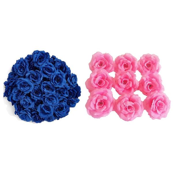 

decorative flowers & wreaths artificial silk rose flower heads,100pcs for hat clothes decoration (dark blue&dark pink)