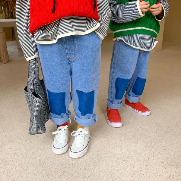 

jeans 2021 autumn arrival boys and girls fashion patchwork denim girl kids, Blue