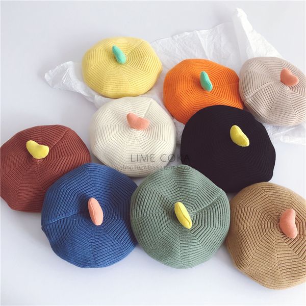 

super cute love children's knitting beret cap autumn and winter, all kinds of baby pumpkin hat painter hat wool hat, Blue;gray