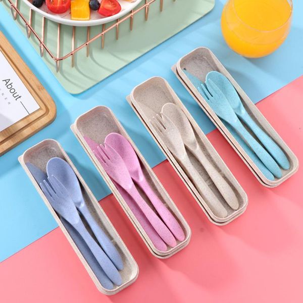 

wheat straw portable cutlery spoon chopstick fork tableware dinner set for travel picnic camping dinnerware wiht case tools sets