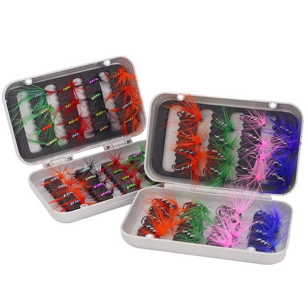 

32pcs - hook set insect bait water surface for fishing with five-color feather flying rope and -line fish hooks
