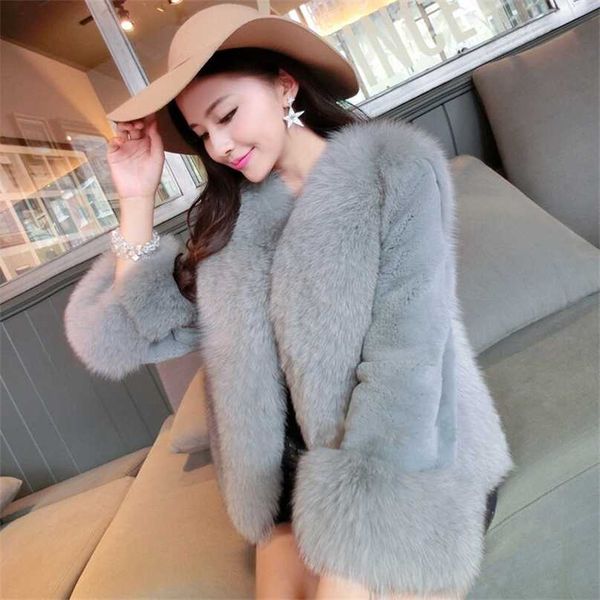 

women jacket soft imitation fur short ladies temperament slim long sleeve thick fashion versatile coat 211207, Black