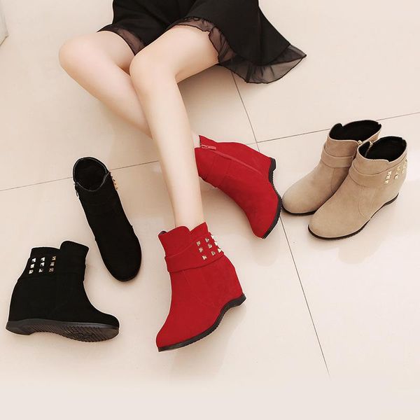 

boots women's for autumn and winter heightening short thick-soled frosted wedges plus velvet snow women, Black
