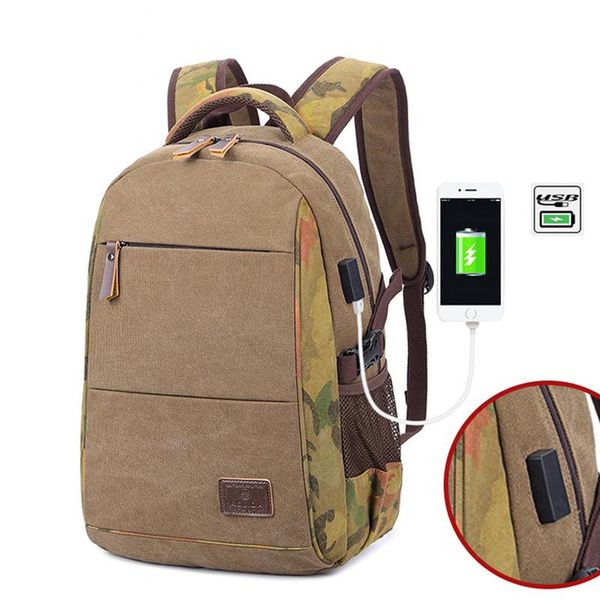 

canvas 2021 men backpack school bags usb design for 15.6 inch lalarge capacity travel male rucksack