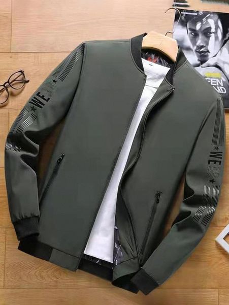 

men letter & star print zipper bomber jacket without tee k6kh#, Black;brown