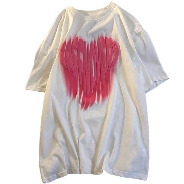 

1new 2021 new chic design small crowd red ins super fire love t-shirt medium length loose 021, White;black