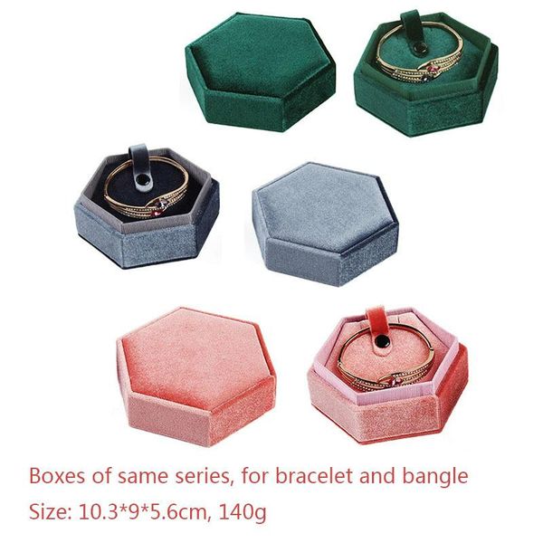 

jewelry pouches, bags pink blue gray green velvet hexagonal elegant gift bracelet bangle storage case for wedding engagement party anniversa