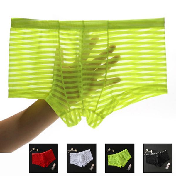 

2021 stripe men's mesh transparent low waist ultra-thin ice silk breathable men boxer mens underwear boxers, Black;white