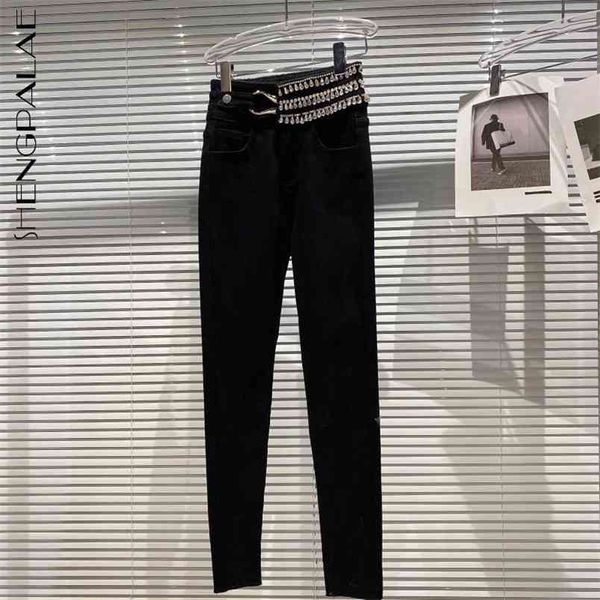 

winter women's jeans fashion water diamond beading high waist casual black plush denim pencil pants rd764 210427, Blue