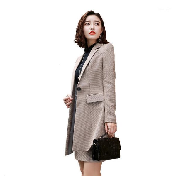 

women's suits & blazers formal working ol blazer+ skirt office lady suit grid intellectual women high waist plaid autumn business inter, White;black