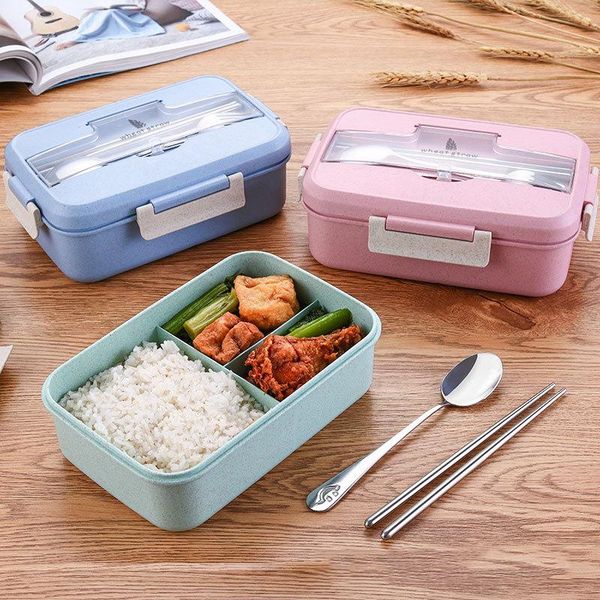 

dinnerware sets keelorn wheat straw microwave lunch box three grid plastic separation heating sealed fresh