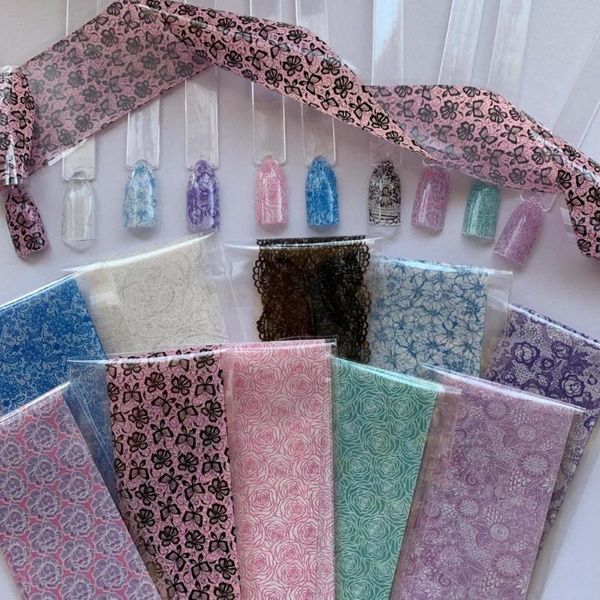 

10rolls 4cm*120m nail foils black lace white rose flower sticker decals transfer foil slider designs stickers