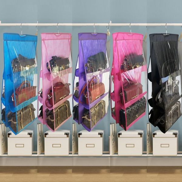 

hanging storage bags rotatable hook six-compartment wardrobe non-woven garderobe handbag cabinets dust covers boxes & bins