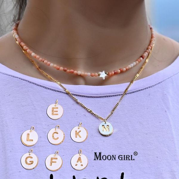 

chains 2pcs/lot stainless steel initial necklace for women natural stone beads star choker shell letter pendant jewelry, Silver