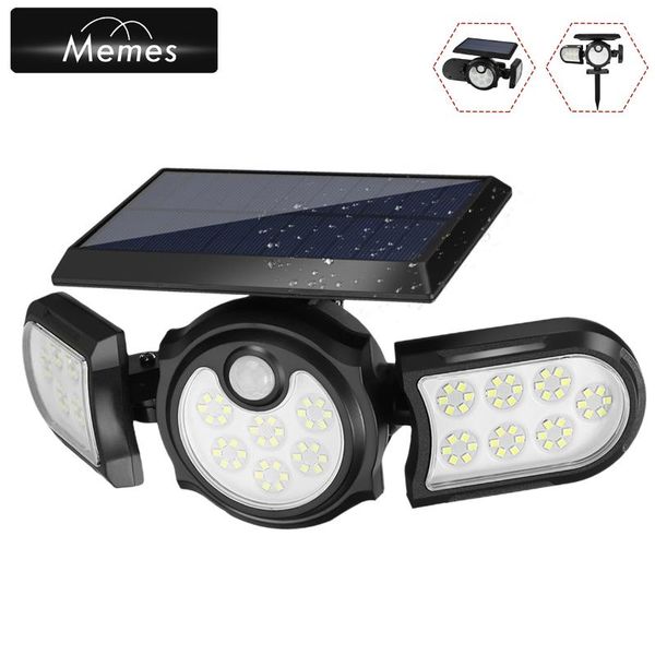 

solar lamps 120led light outdoor 3 head motion sensor 270 wide angle illumination waterproof lights wall lamp for garden garage