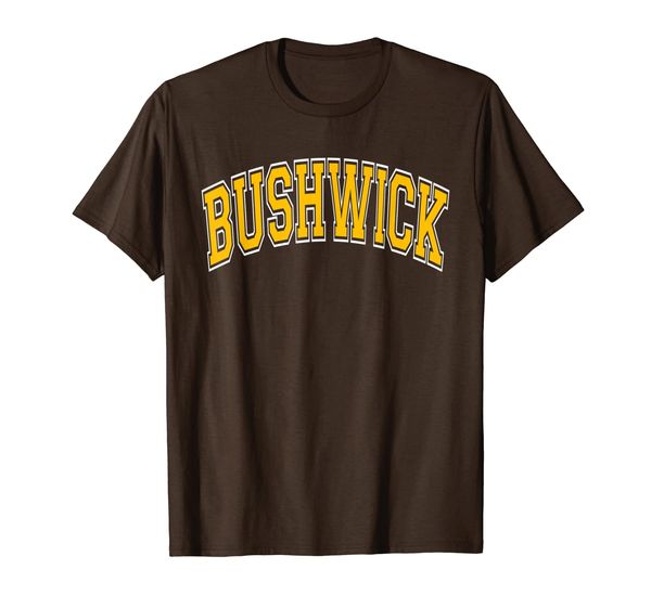 

Bushwick Varsity Style Amber Text T-Shirt, Mainly pictures
