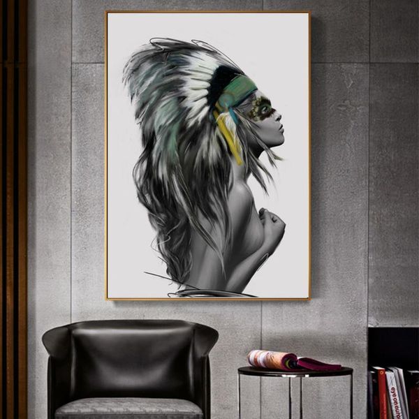 

paintings makeup girl feather canvas painting prints beauty posters nordic wall art pictures modern living room home decoration