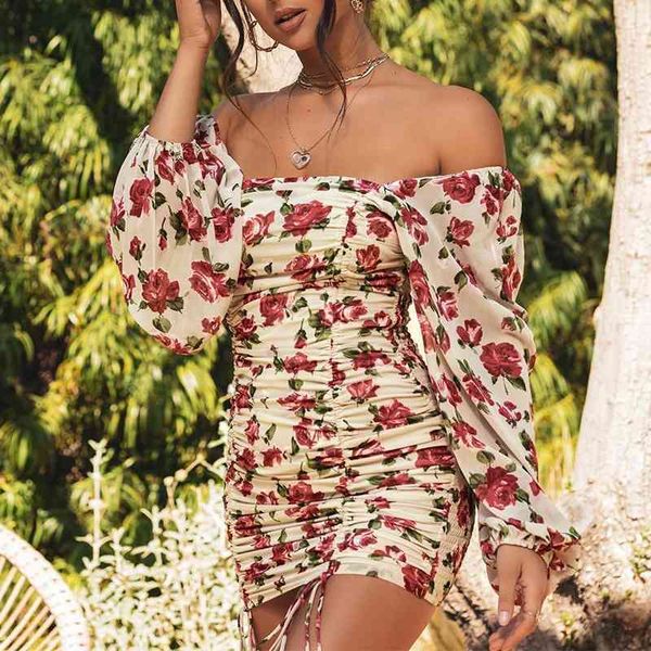 

casual dresses women's spring floral print bodycon female square collar long sleeve beach ladies slim mini party club vestido, Black;gray