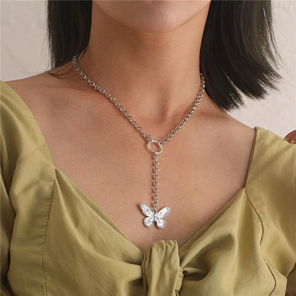 

chains punk butterfly chain necklace for women silver color pendant fashion jewelry
