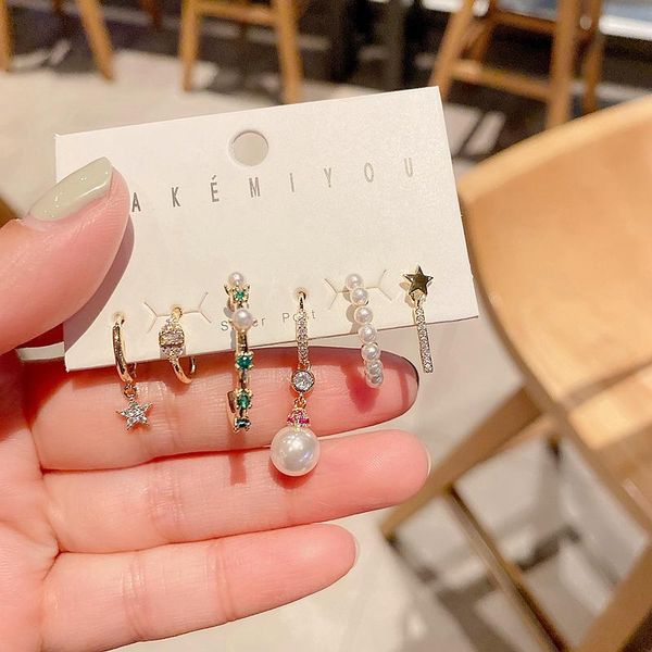 

dangle & chandelier high end mixed styles crystal star simulated pearl earrings ear cuff gold color women drop set, Silver