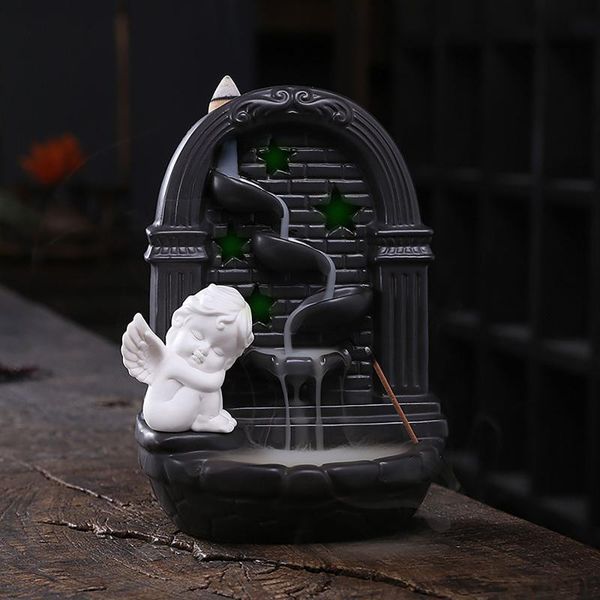 

european cupid smoke backflow incense burner creative ceramic angel led light waterfall furnace use in home office fragrance la lamps